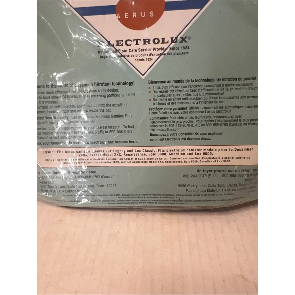 New 12 Aerus Electrolux Vacuum Bags Home Solutions Hepa Filter Canister Style C